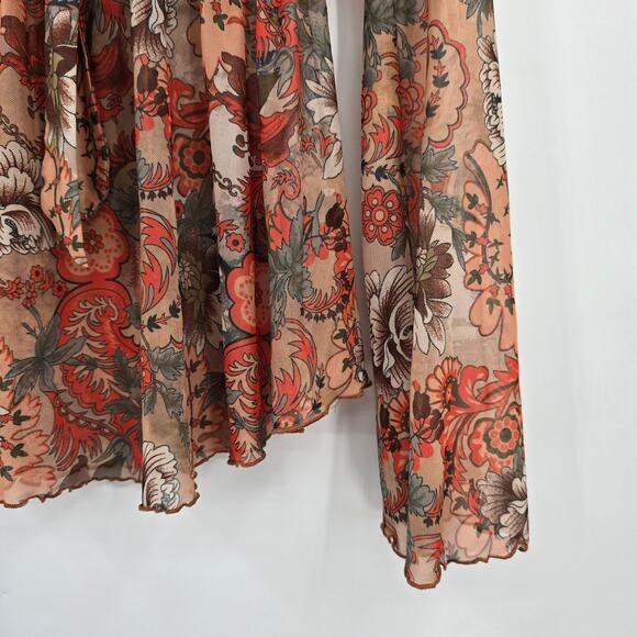SHEIN Women's Mesh Sheer Floral Paisley Boho Bell Sleeve V Neck Top Size Small - Picture 5 of 11